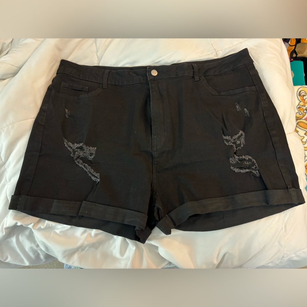 Black denim shorts